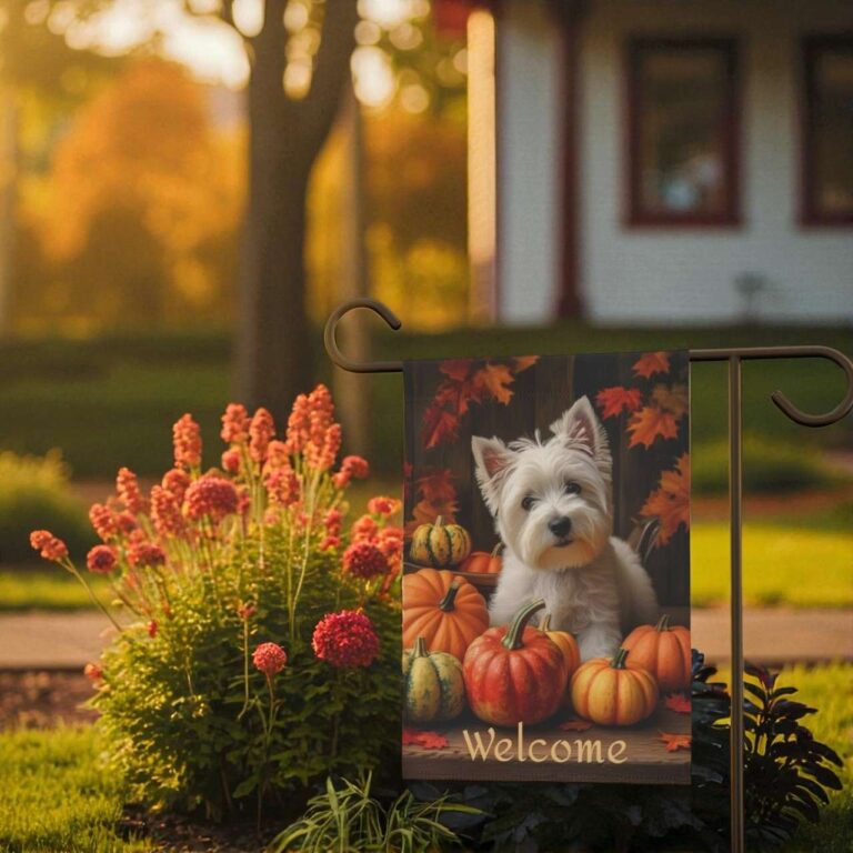 Westie Fall Garden Flag - Durable Welcome House Banner for Autumn