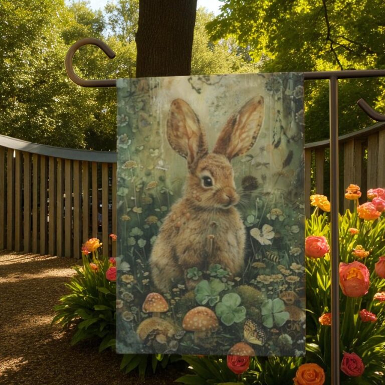 Whimsical Bunny Garden Flag, St. Patrick's Day Decor