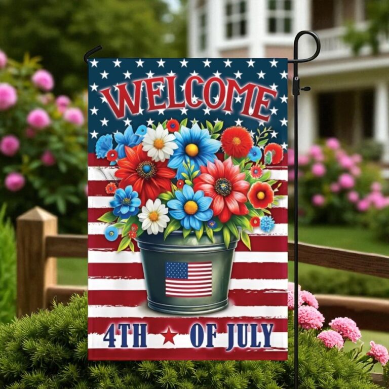 4th of July Flag, Floral Indoor Outdoor Entry Flag