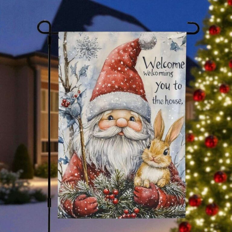 Christmas Gnome Garden Flag Rabbit Burlap Outdoor Decor