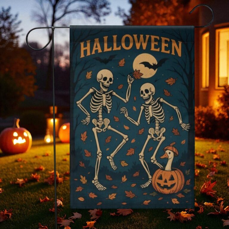 Dancing Skeletons Garden Flag, Vintage Halloween Yard Decor