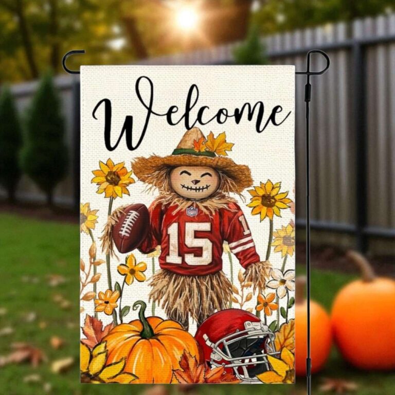 Fall Scarecrow Garden Flag with Pumpkin and Sunflower Decor
