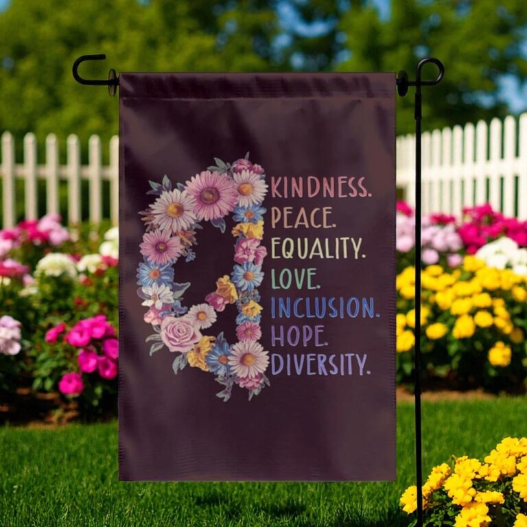 Floral Peace Sign Garden Flag, Hippie Flower Yard Decor