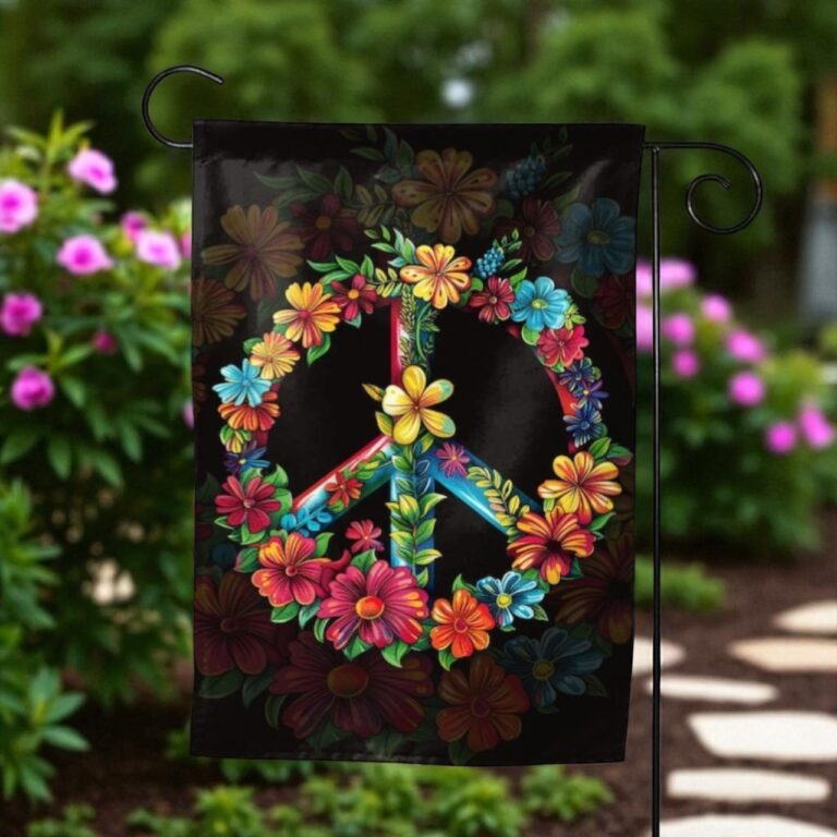Floral Peace Sign Garden Flag, Spring Garden Decor