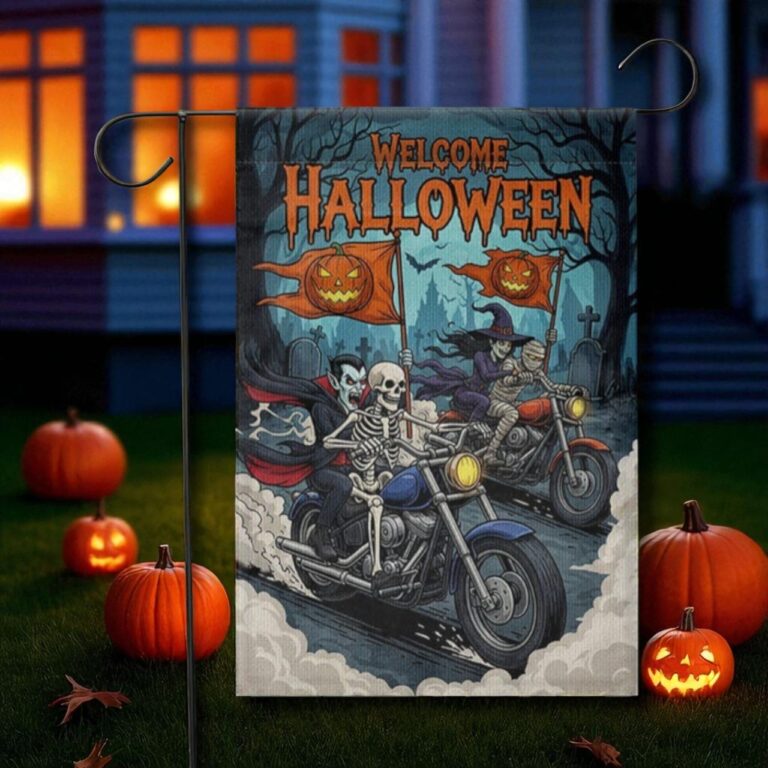 Halloween Biker Garden Flag, Spooky Motorcycle Yard Decor