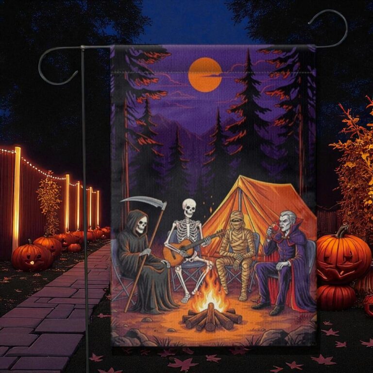 Halloween Camping Garden Flag, Spooky Outdoor Fall Decor