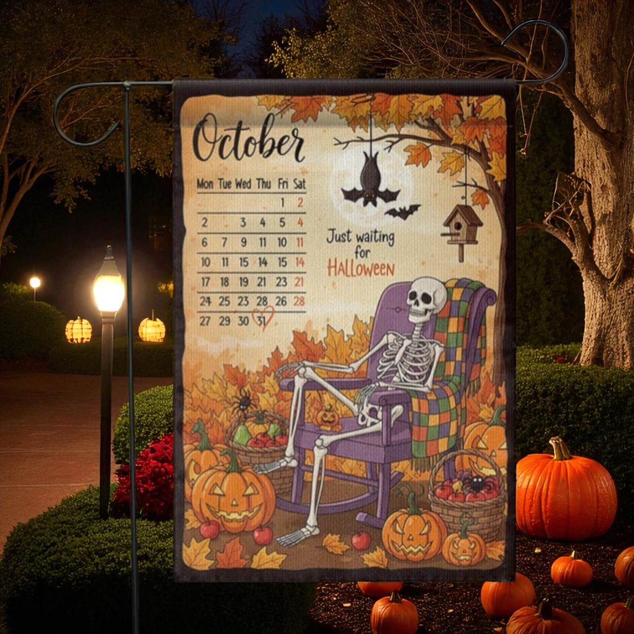 Halloween Countdown Flag, October Skeleton Yard Decor