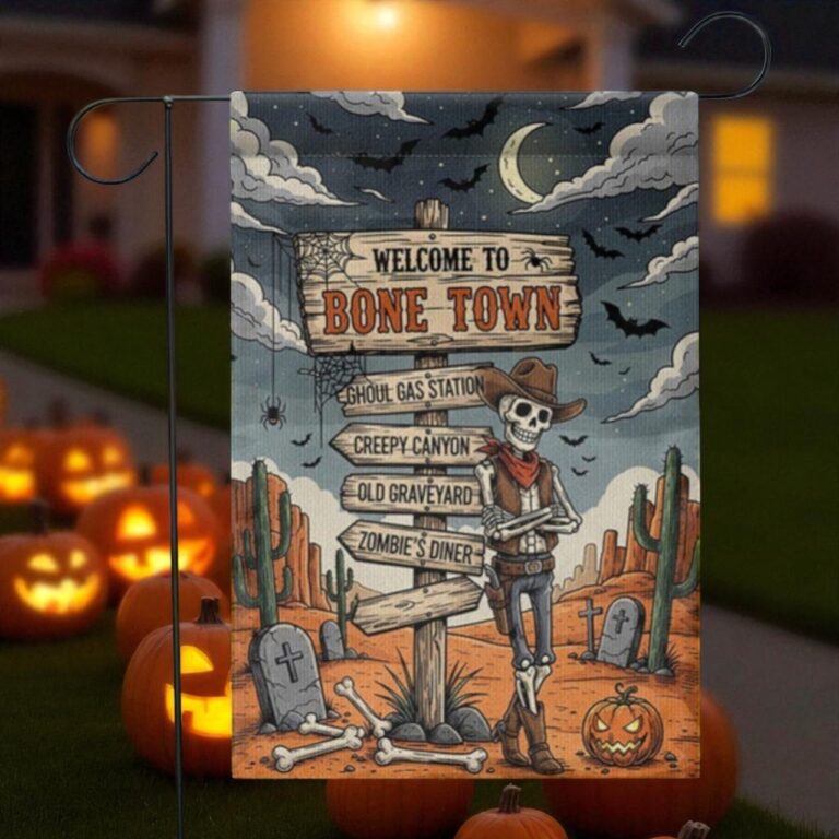 Halloween Garden Flag, Cowboy Skeleton Yard Sign