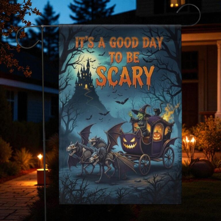 Halloween Garden Flag, Haunted Carriage Pumpkin Decor