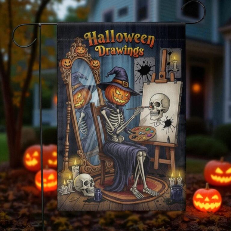 Halloween Garden Flag, Pumpkin Skeleton Yard Decor