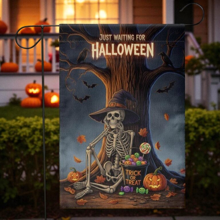 Halloween Garden Flag, Skeleton Trick or Treat Decor