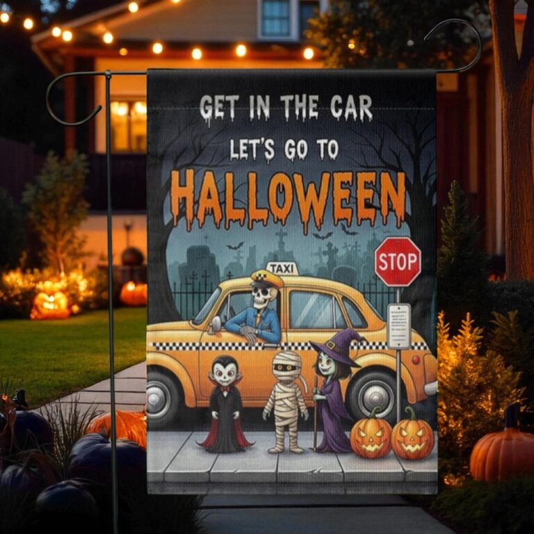 Halloween Garden Flag, Spooky Taxi Yard Decor