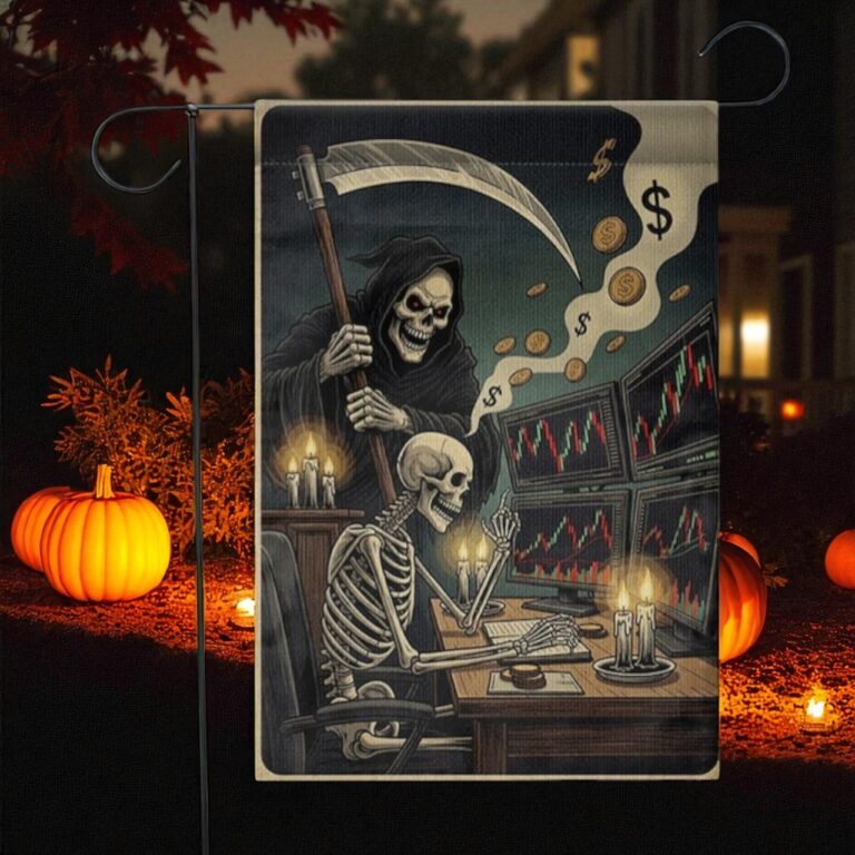 Halloween Garden Flag, Stock Market Trader Decor