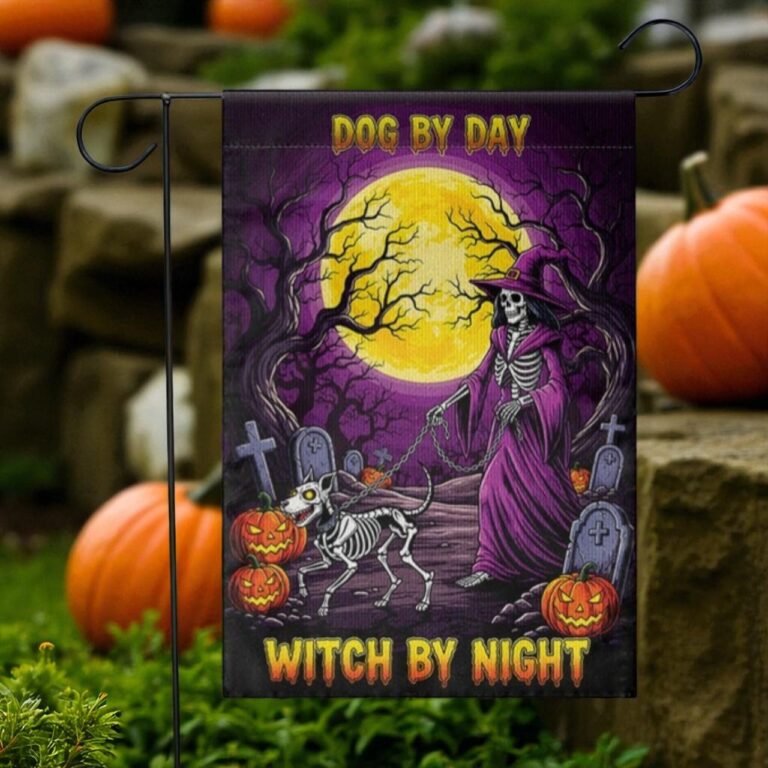 Halloween Garden Flag, Witch and Dog Yard Decor