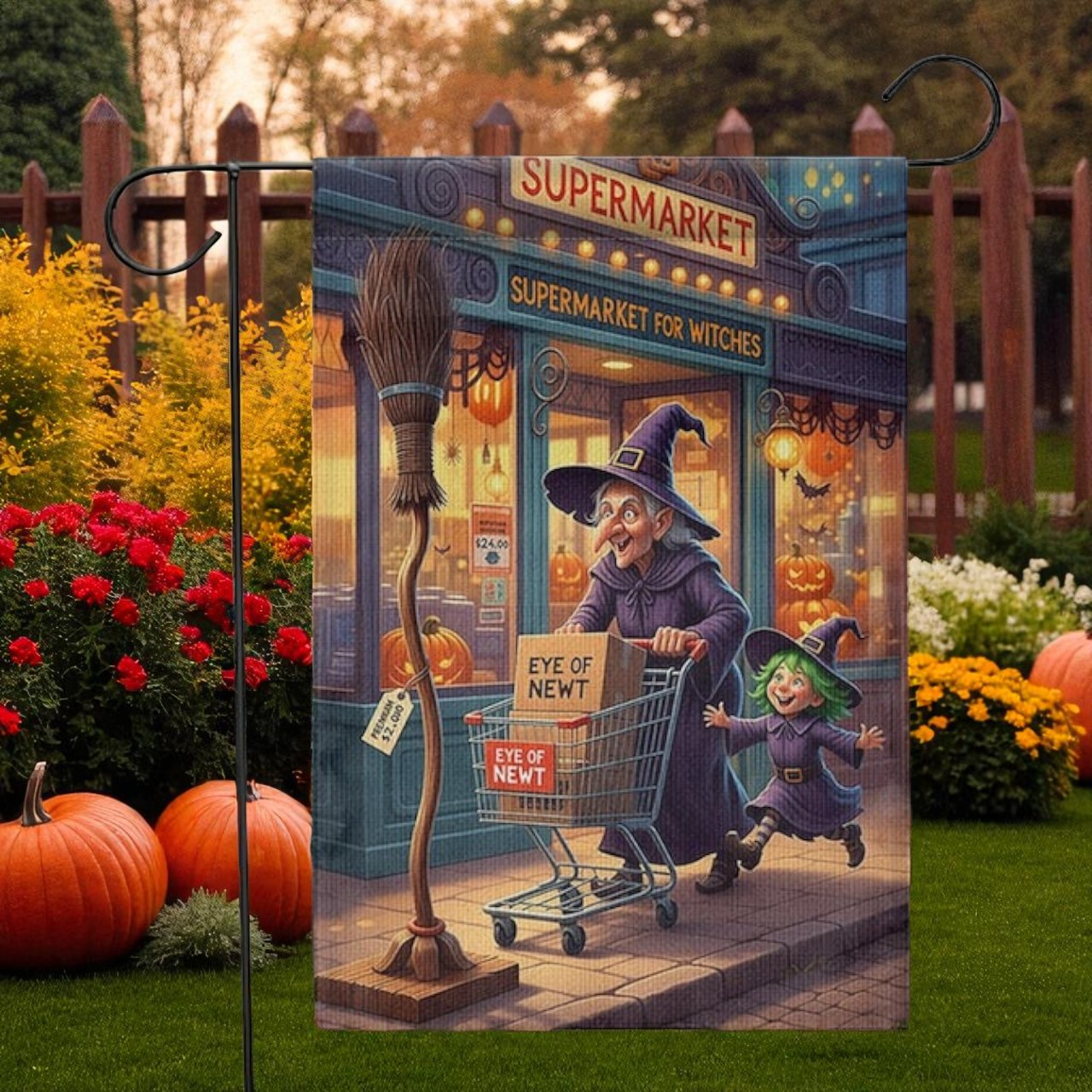 Halloween Garden Flag, Witch Shopping Yard Decor