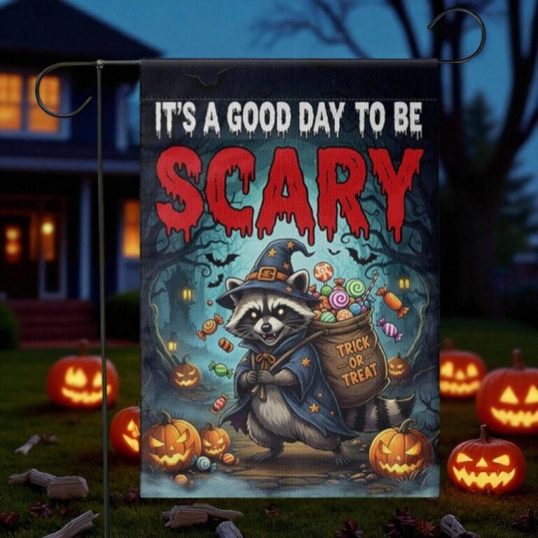 Halloween Raccoon Garden Flag, Funny Trick or Treat Yard Sign