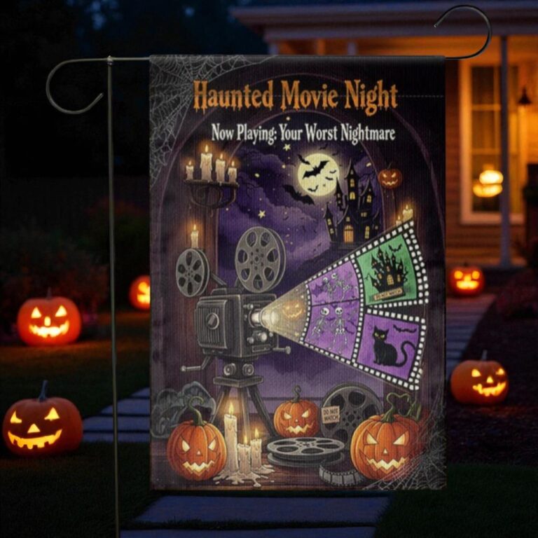 Haunted Movie Night Garden Flag, Halloween Outdoor Decor