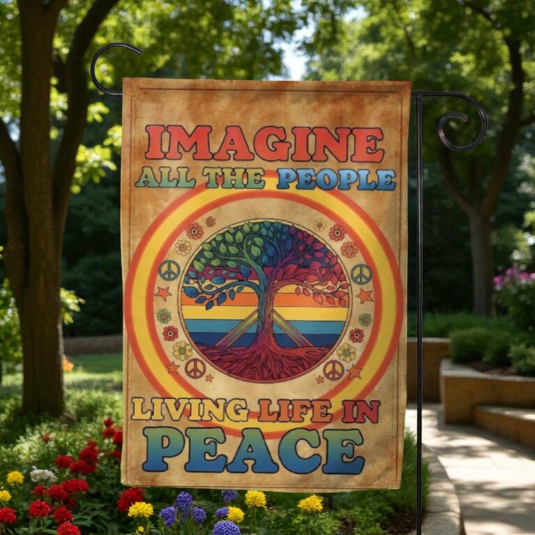 Hippie Tree Garden Flag, Peace Sign Outdoor Decor