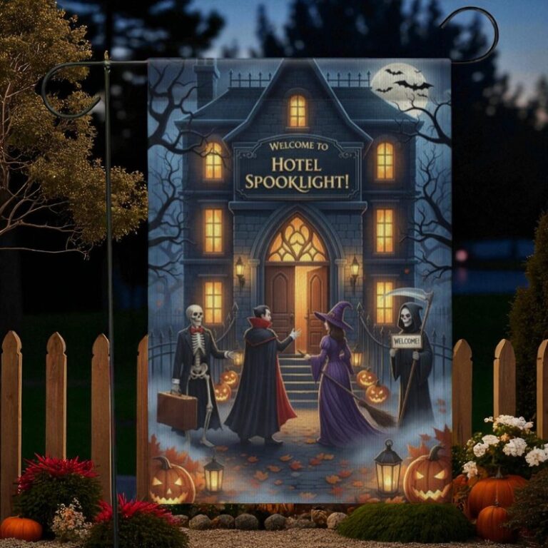 Hotel Spooklight Garden Flag, Halloween Haunted Yard Decor