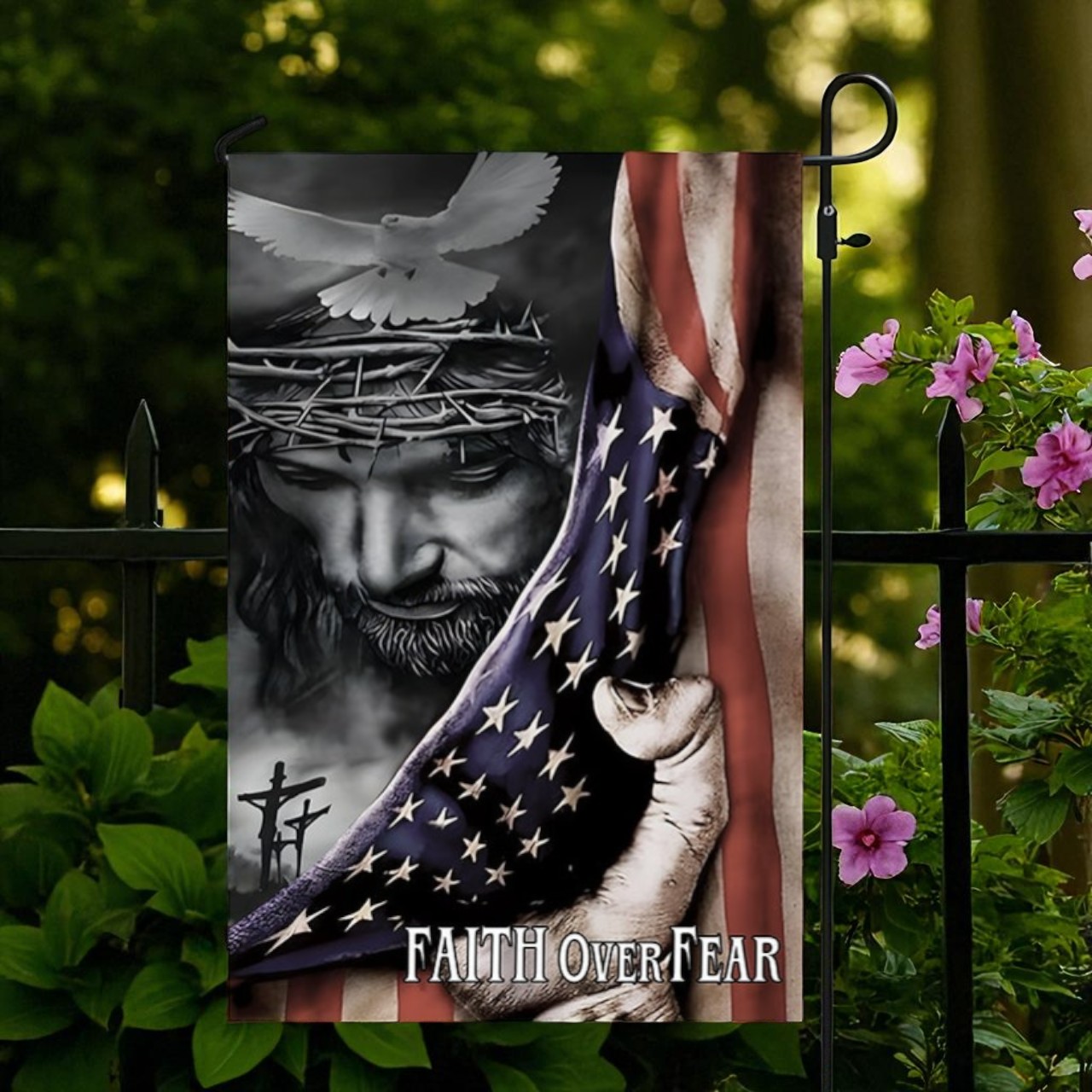 Jesus Flag, Faith Over Fear Indoor Outdoor Garden Flag