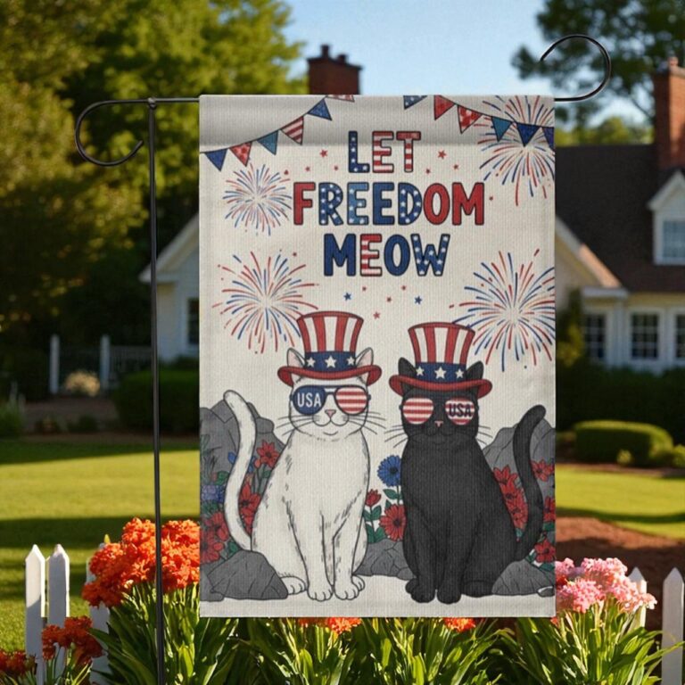 Let Freedom Meow Garden Flag, Patriotic Cat Decor