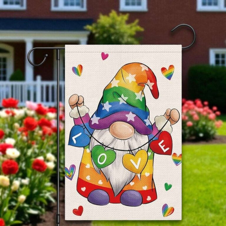 Love Gnome Pride Garden Flag | LGBT Rainbow Yard Decor