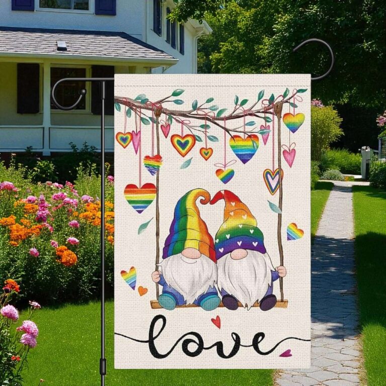 Love Pride Gnomes Garden Flag | LGBT Rainbow Yard Decor