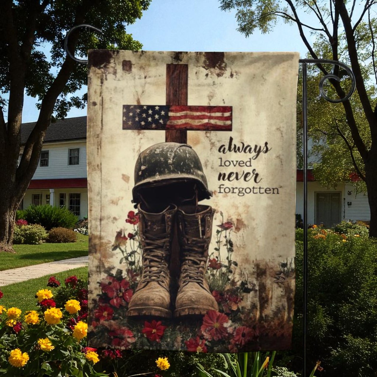 Memorial Day Garden Flag, American Soldier Patriotic Decor
