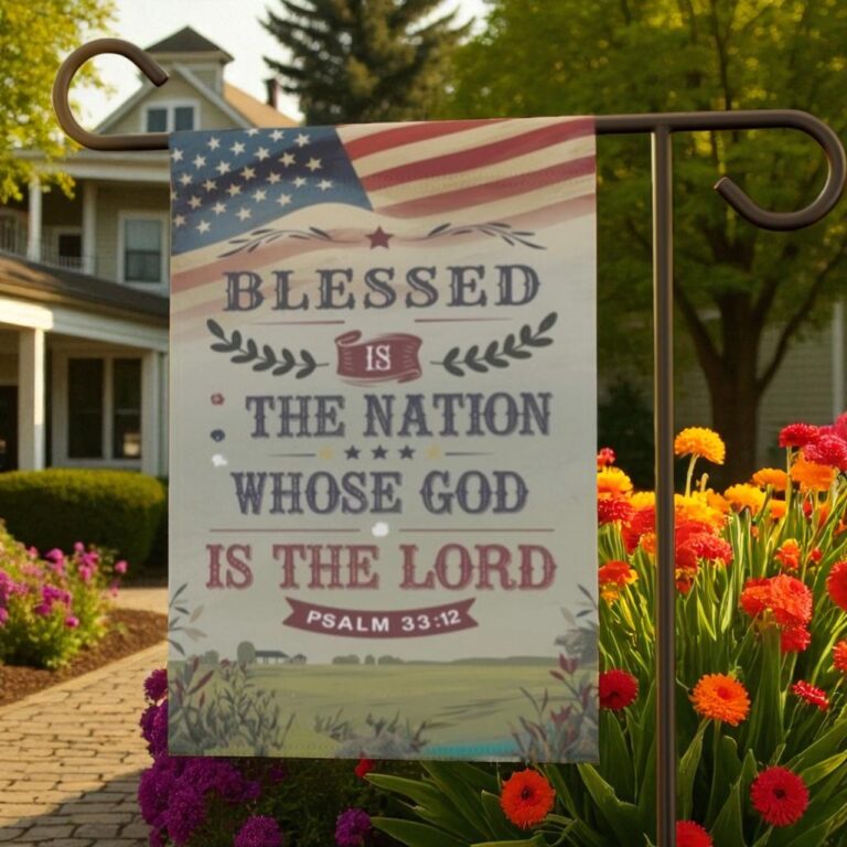 Patriotic Psalm 33:12 Banner, Christian Garden Flag