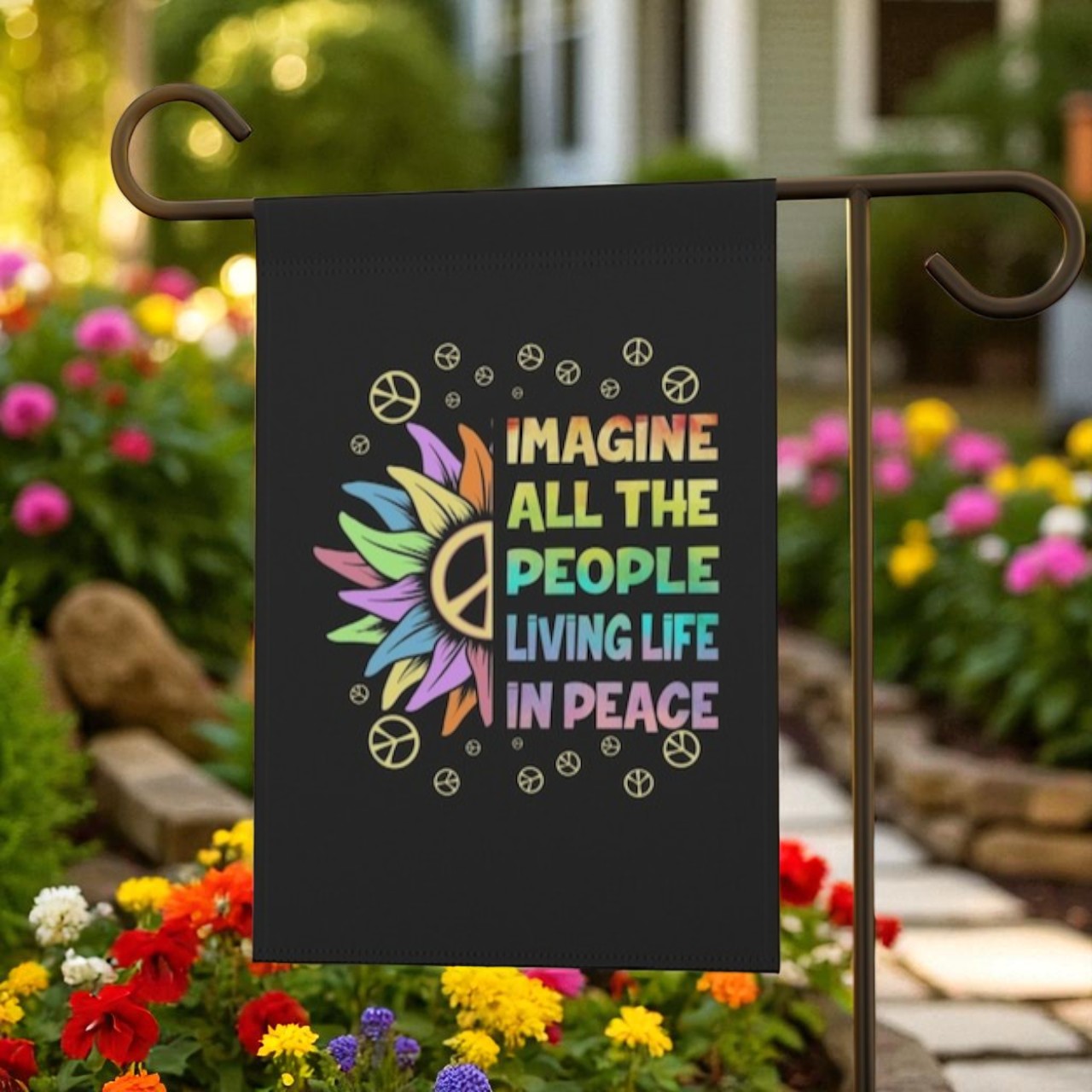 Peace Sunflower Flag, Hippie Garden Banner