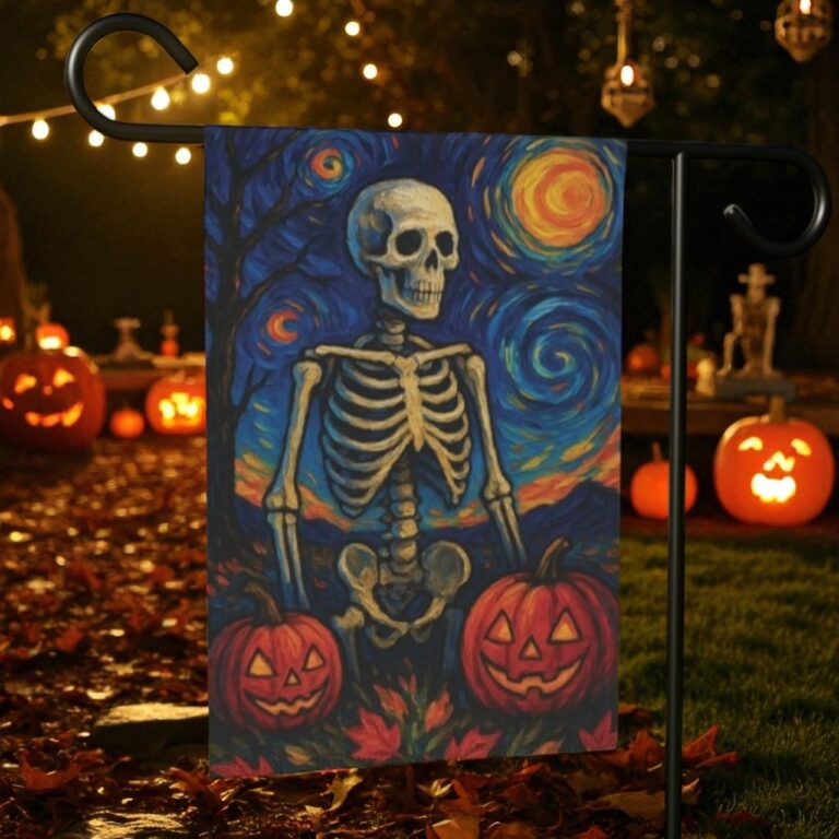 Skeleton Garden Flag, Halloween Pumpkin Yard Decor