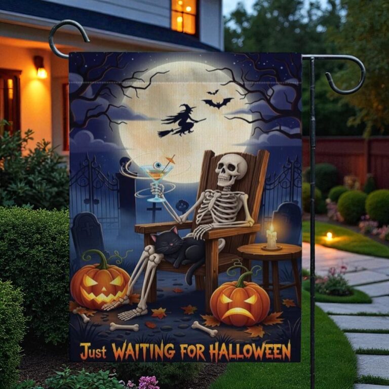 Skeleton Halloween Garden Flag, Spooky Outdoor Yard Decor