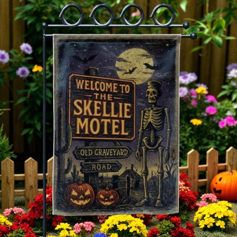Skellie Motel Garden Flag, Halloween Yard Decor