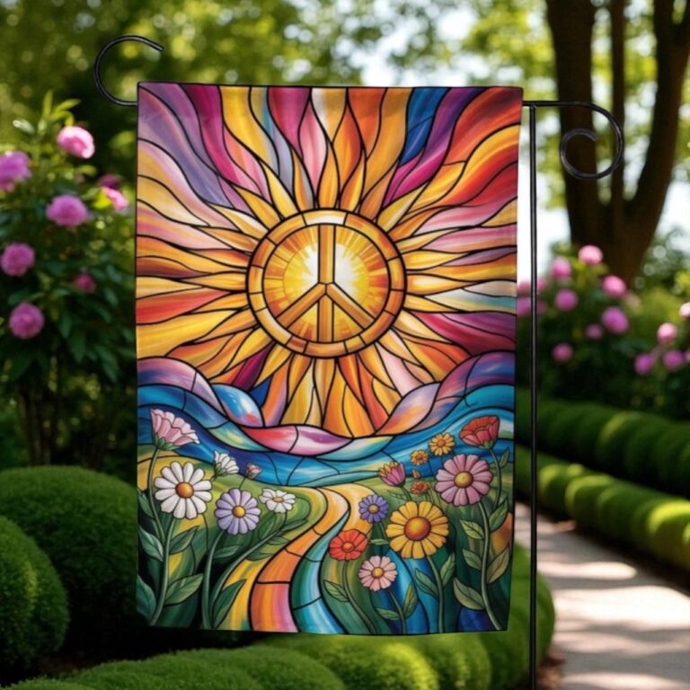 Stained Glass Peace Tree, Hippie Boho Yard Decor