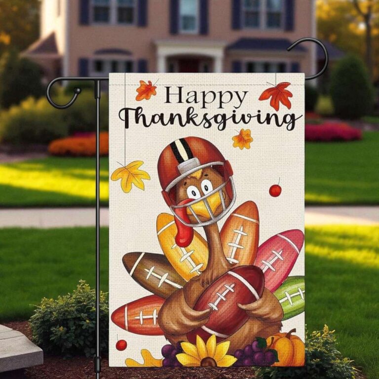 Thanksgiving Garden Flag with Turkey and Football Design