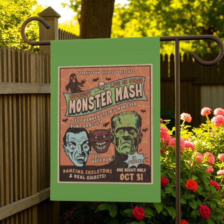 Vintage Halloween Garden Flag, Retro Monster Movie Decor