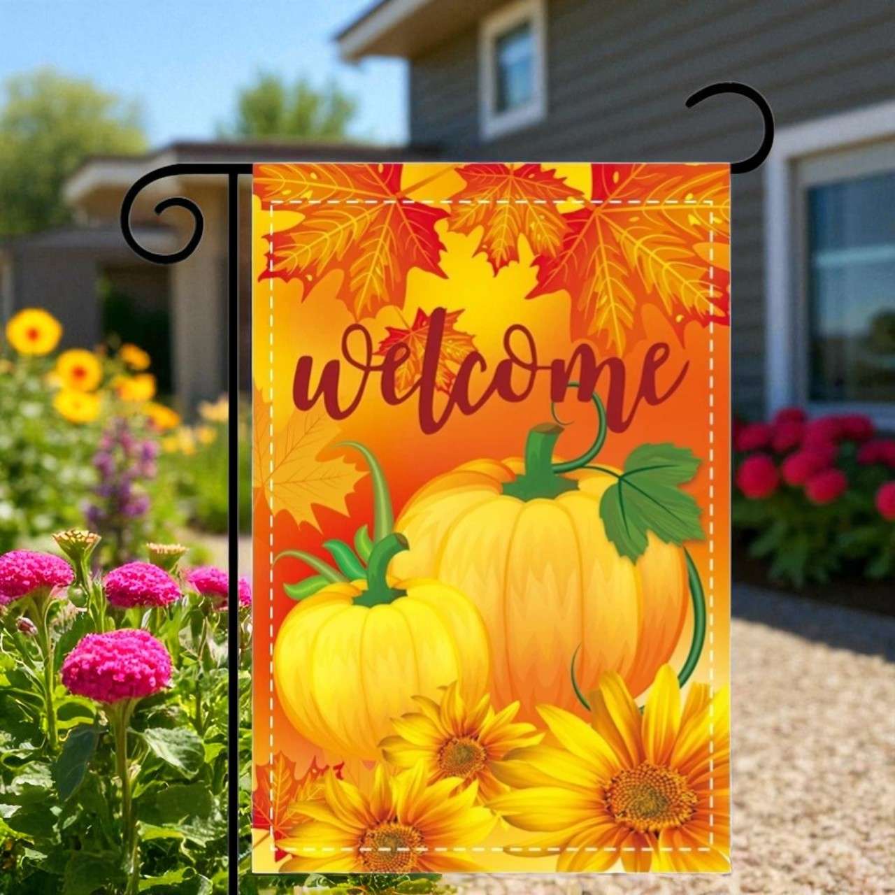 Welcome Yard Flag, Thanksgiving Garden Decoration